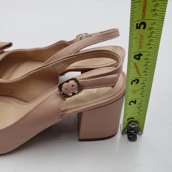 Andrea Ejecutiva Block Heel Sling Back Pump Womens 5 Point Toe Bow Beige - Picture 10 of 13